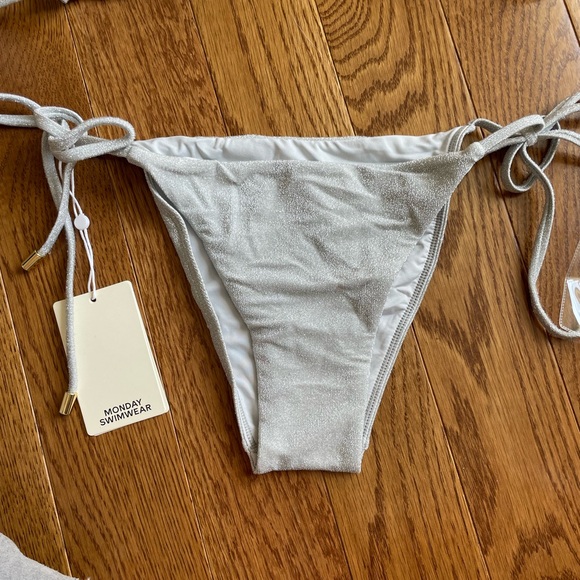 Monday Swimwear Soft Silver Shimmer Bikini Top/Bottom - Picture 5 of 15